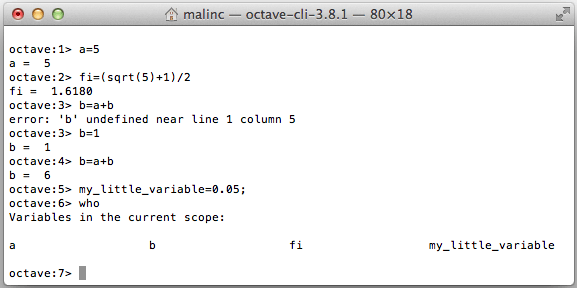 write subscript gnu octave